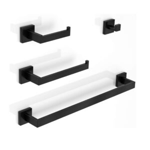 LuckIn Moderno juego de accesorios de baño, incluye barra de toallas de baño de 24 pulgadas, acero inoxidable SUS304, negro mate, 4 piezas