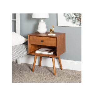 Walker Edison Mesita de noche de madera moderna de mediados de siglo, cajón de almacenamiento y estante mesita de noche, 1 paquete, caramelo