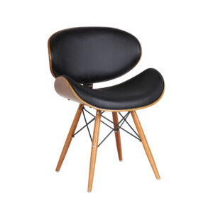 Armen Living Silla de comedor Cassie en piel sintética negra y acabado en madera de nogal