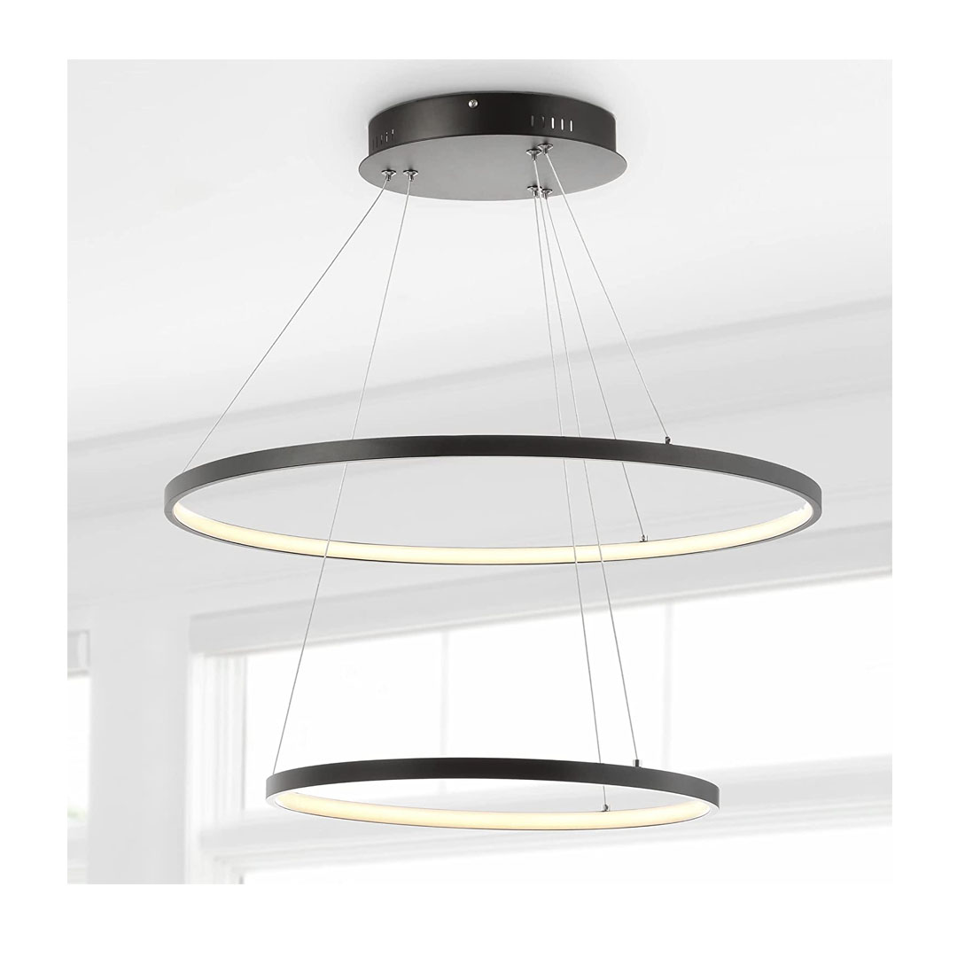 Lampara de techo doble JONATHAN Y JYL7204A Brice - Lámpara colgante redonda de metal LED integrada de 24 pulgadas, moderna, contemporánea, de transición, comedor, sala de estar, cocina, vestíbulo, dormitorio, pasillo, negro mate