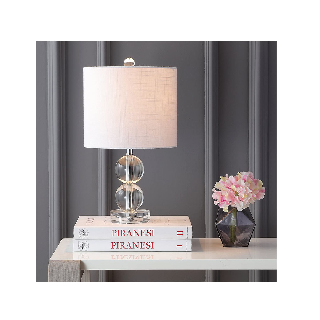 lampara de mesa 26 JONATHAN Y JYL2057A Brooklyn Lámpara de mesa LED de cristal contemporánea, transitoria, tradicional, glamour para dormitorio, sala de estar, oficina, dormitorio universitario, mesa de café, librería, transparente
